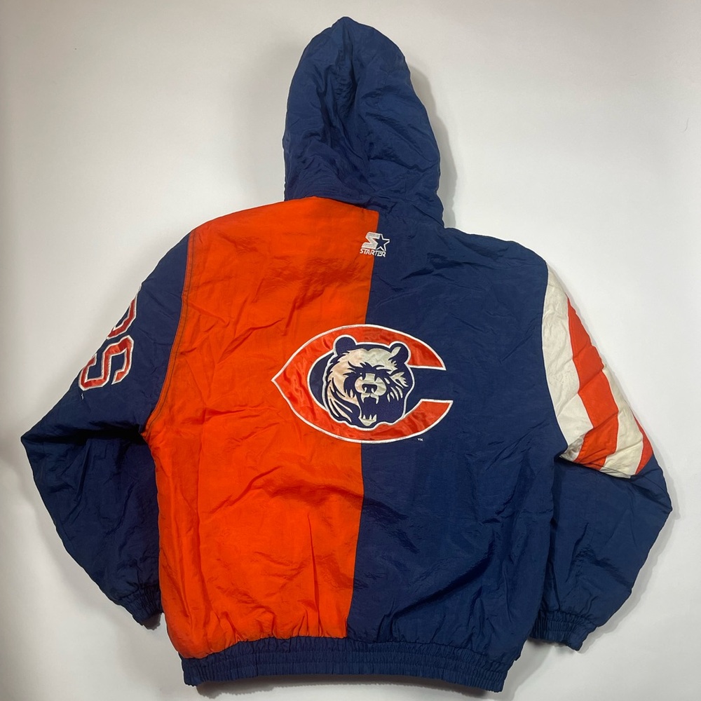 Vintage 90s Chicago Bears Starter Hooded Puffer Colorblocked Jacket Tagged L